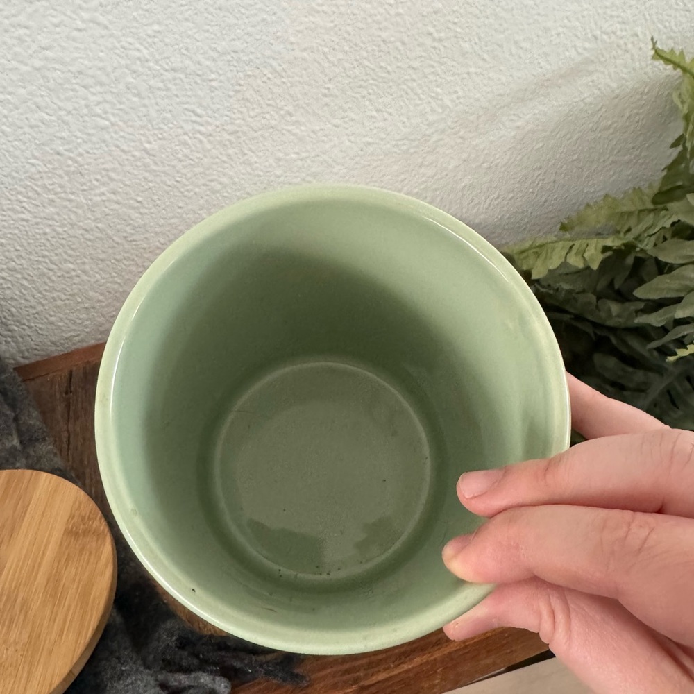 Ceramic Canister Home Sweet Farmhouse Mint Green Wood Lid Rustic Minimalist - Picture 7 of 10